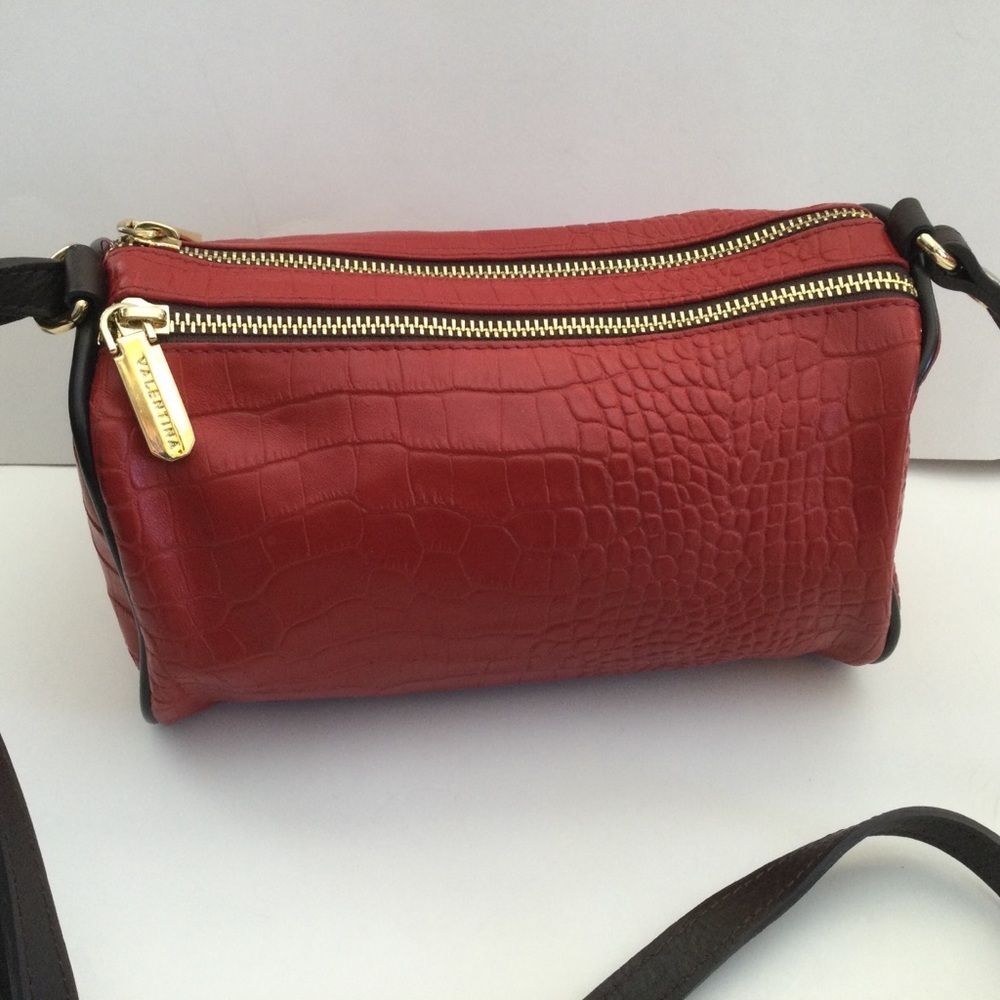 Valentina Genuine Leather Made In Italy Red Crossbody Handbag Beautiful - Picture 3 of 13